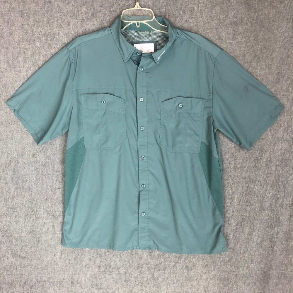 FINTECH Fishing Shirt L Large Button Up Short Sleeve Lightweight Breathable